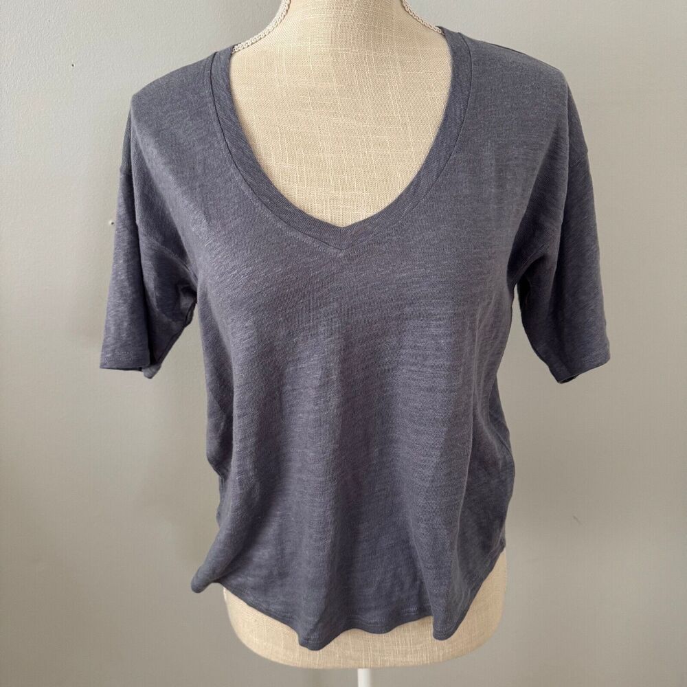 Faherty Oceanside Blue Linen V-Neck Tee Women's XS Casual Beach Boho